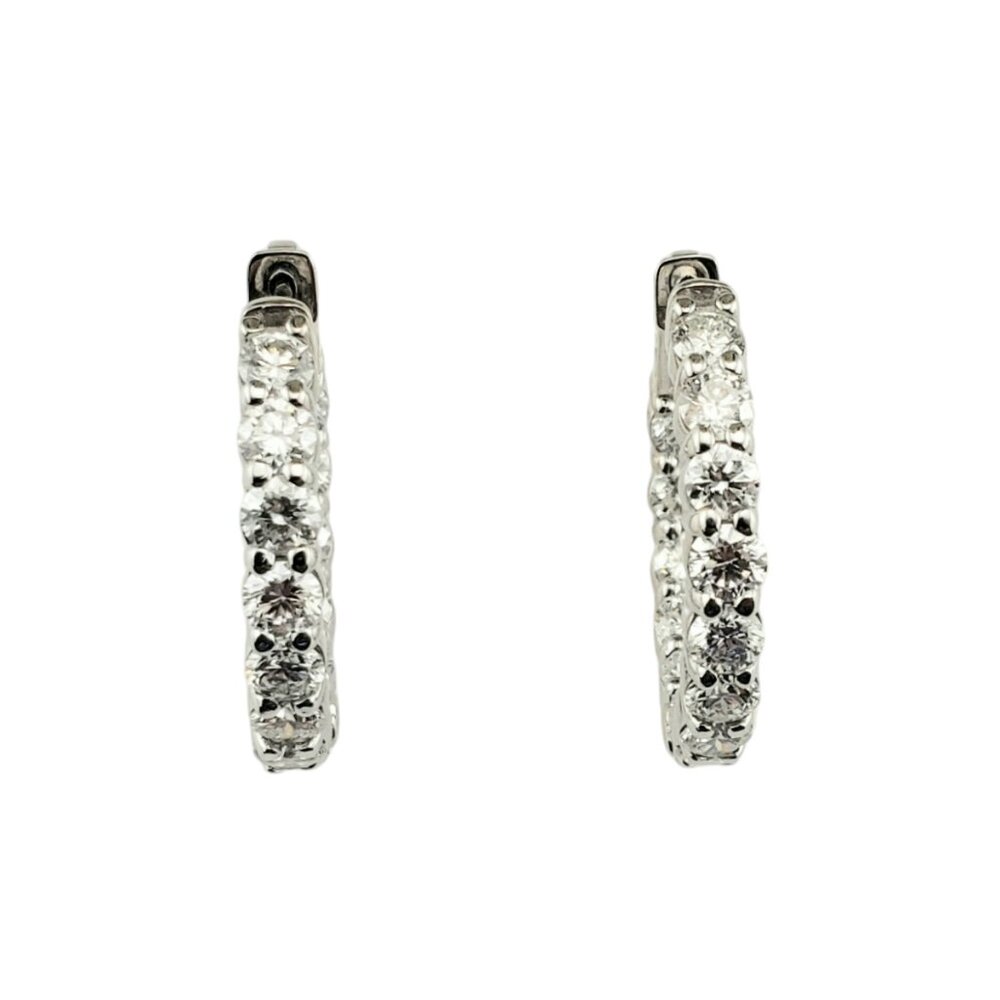 14 Karat White Gold Diamond Hoop Earrings #19519
